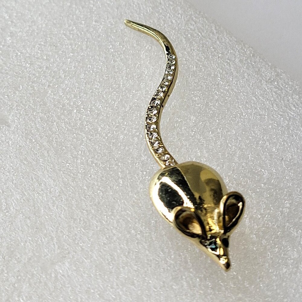Gold Tone Mouse Brooch Pin
